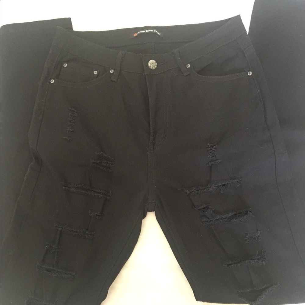 Black Distressed High Waisted Jeans